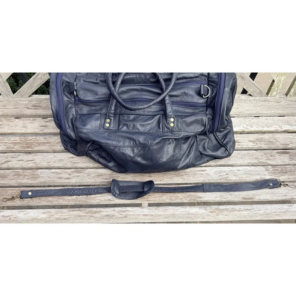 Vintage Top Grain Mexican Blue Leather Duffel Bag 20